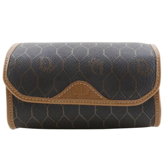 Christian Dior Vintage Honeycomb Zip Pouch Brown Pvc Clutch Bag (Pre-Owned) - Picture 1 of 11
